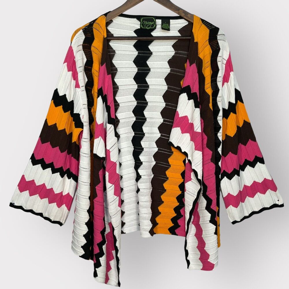 Nicaya Open Cardigan Women L Multicolor‎ Print 3/4 Sleeve Stretch Knit D24